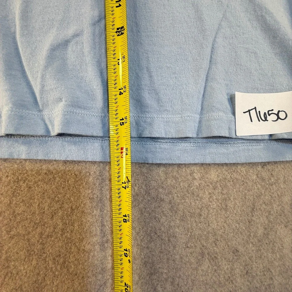 The North Face Womens Light Blue Red Box Logo Cropped T-Shirt Size S Small